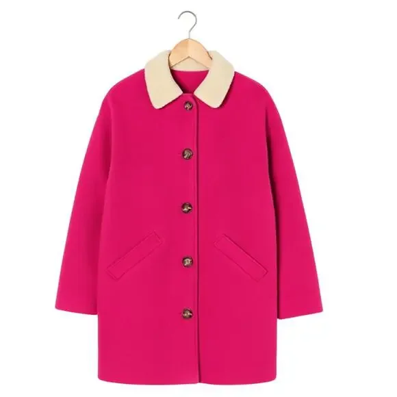 Isaac Mizrahi Boucle Coat Faux Fur Collar in Hot Pink NEW Size Large - Picture 4 of 5